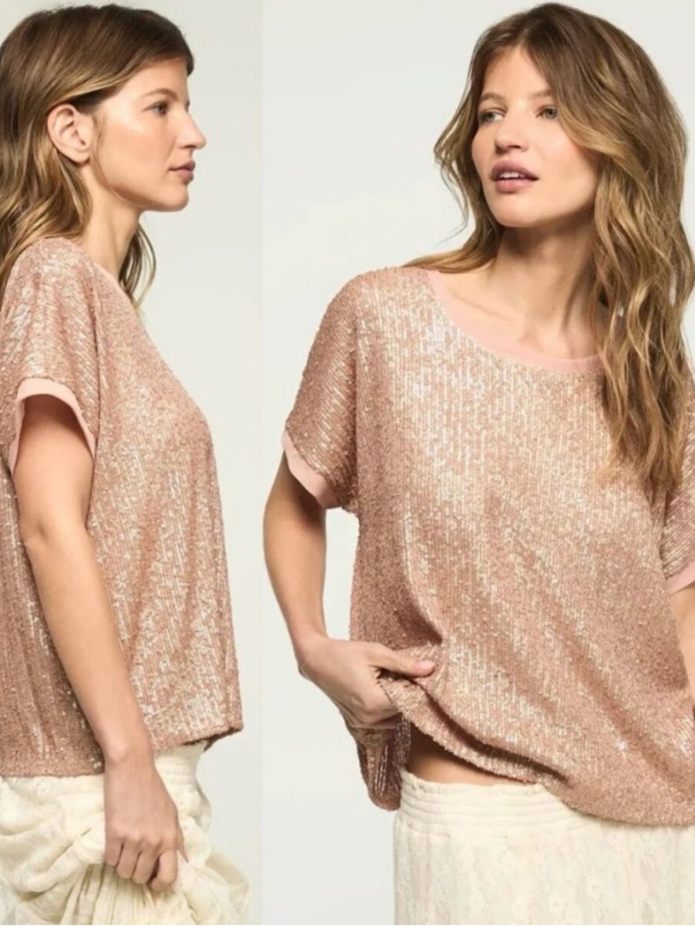 Net Licky Brand sequin blush short sleeve top